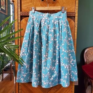 Vintage 50s Novelty Tropical Print Full Cotton Knee Length Tea skirt